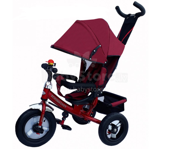 Schumacher Art.BT-859 Red Детский трехколесный интерактивный велосипед c надувными колёсами, ручкой управления и крышей