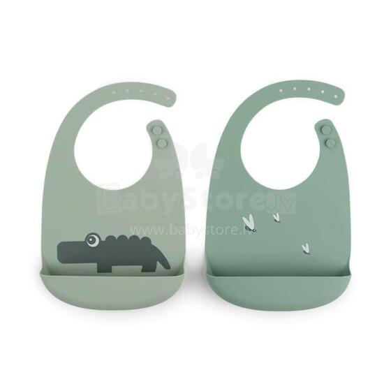 Done by Deer слюнявчик Silicone 2-pack Croco Green