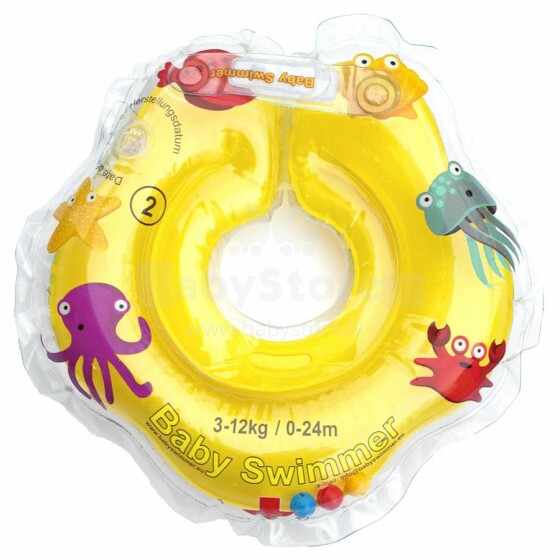 Kūdikio plaukikas - kūdikio maudymosi žiedas geltonas (pripučiamas žiedas aplink kaklą maudynėms) 0 -24 mėnesiai (kroviniams nuo 3-12 kg).