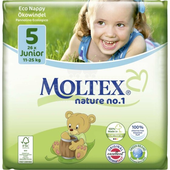 „Moltex Nature“ nr.1 ekologiškos sauskelnės 5 Junior 11-25 kg 26 vnt.