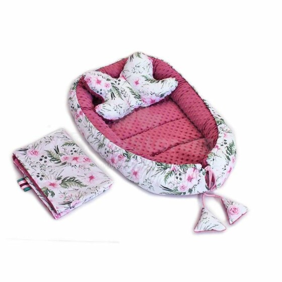 La bebe™ Minky+Cotton Babynest Set Art.113011 Flowers Baby kokon+blanket+pillow