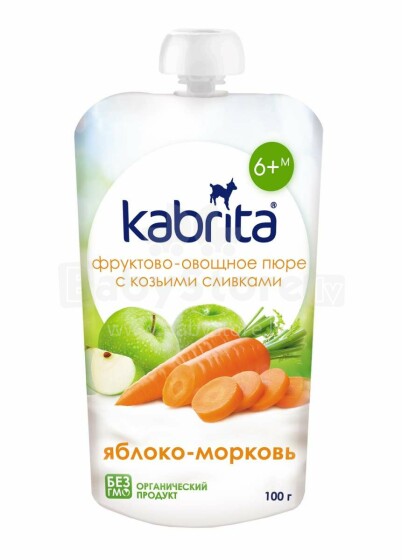 Kabrita Art.1002872 Фруктовое пюре с козьими сливками яблоко-морковь 6+мес,100г