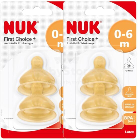 Nuk/Nip First Choice Art.113374 lateksa knupītis (6+ mēn.) M ar vidējo caurumiņu - tējai, ūdenim, mātes pienam - 2gb(der Nuk/Nip pudelēm)