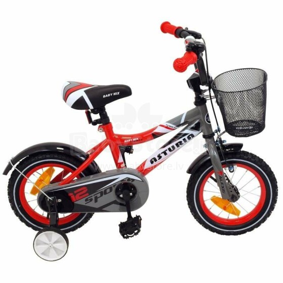 Baby Mix Art.UR-999G-12 Raudonas vaikiškas dviratis (dviratis) su atsarginiais ratais