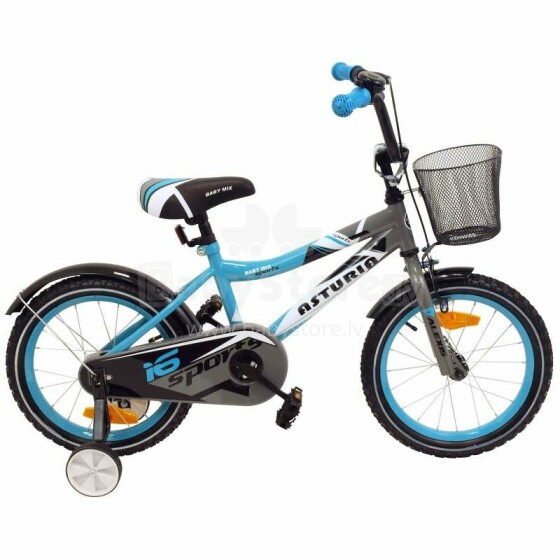 Baby Mix Art.UR-999G-16 Azure Laste kahe ratastega jalgratas koos täiendavate pedaalidega