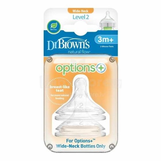 Dr.Browns Options + Art.WN2201-INTL Maitinimo butelių čiulptukai plačiu kaklu nuo 3+ (2 vnt.)