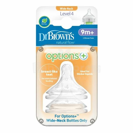 „Dr.Browns Options“ + Prekės Nr. WN4201-INTL Maitinimo butelių čiulptukai buteliams su plačiu kaklu nuo 9+ (2 vnt.)