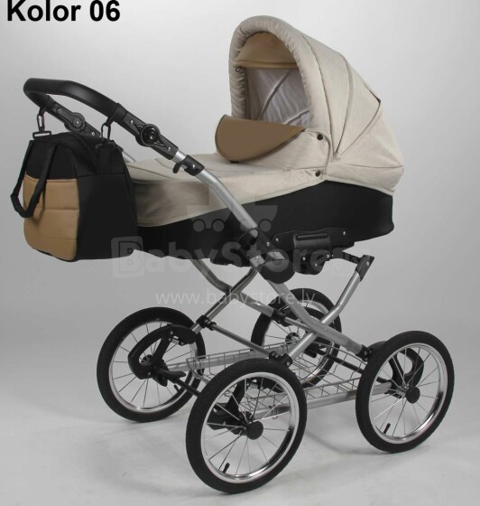 „Bambi Classic Retro Art.06 Classic“ vaikiškas vežimėlis su krepšiu, ypač lengvu aliuminio rėmeliu, su pripučiamais ratais 14 ''