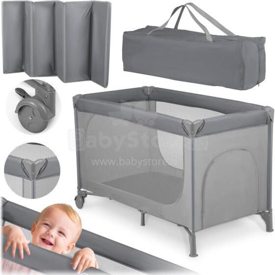 Multifunctional Travel Cot with Mattress Art. 608159, up to 15 kg, Dark Grey