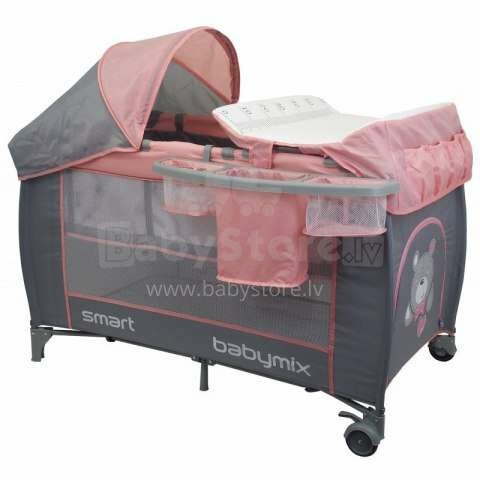 Baby Mix Art.8052-301 Pink multifunkcionālā ceļojumu gulta, 2 līmeņu