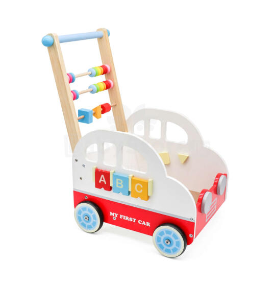 Ikonka Wooden Toys  Art.KX6492  Koka stūmjama rotaļu mašīna/ķerra ar mantiņam