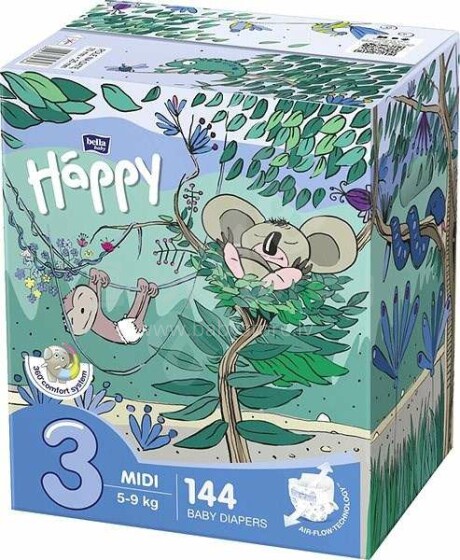 Happy Midi Box Art.114835  Детские подгузники 3 размер от 5-9 кг,72x2 шт.