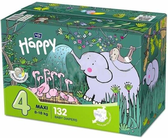 Happy Maxi Box Art.114836  Детские подгузники 4 размер от 8-18 кг,66x2 шт.