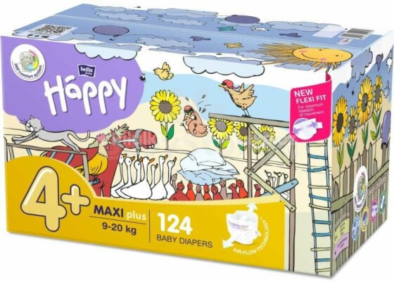 Happy Maxi Plus Box Art. 14837 Vaikiškos sauskelnės 4 dydis nuo 9-20kg, 62x2vnt.