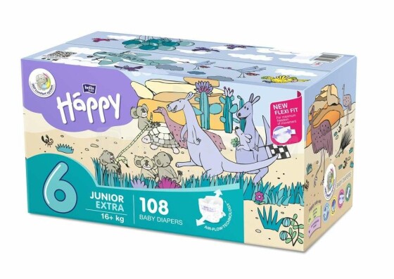 Happy Junior Extra Box Art.114839  Детские подгузники 6 размер от 16+ кг,54x2 шт.