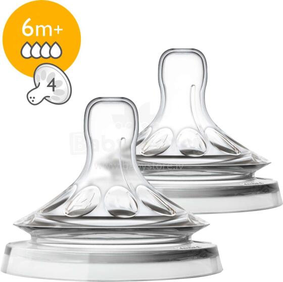Phillips Avent Natural Art.SCF 044/27 Силиконовые соски для бутылочек (6+) Со средней скоростью течения (2 шт.)