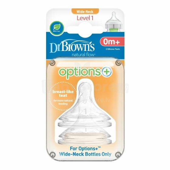 Dr.Browns Wide OPTION Prekės Nr. WN1201-INTL Čiulptukai buteliams su plačiu kaklu nuo 0m + (2 vnt.)