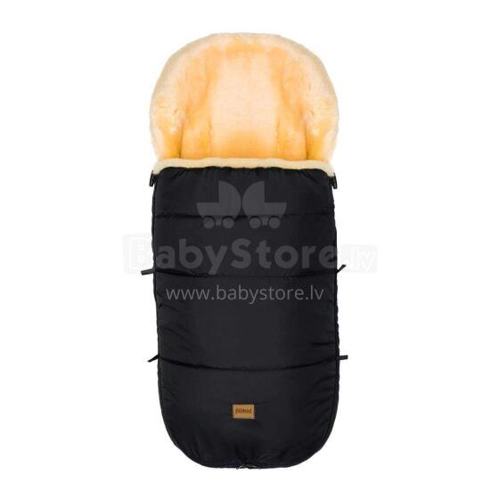 Fillikid Lambskin Footmuff Makalu Art.5780-06 Black  Guļammaiss ar dabisku jērādu ratiem 90 x 45 cm