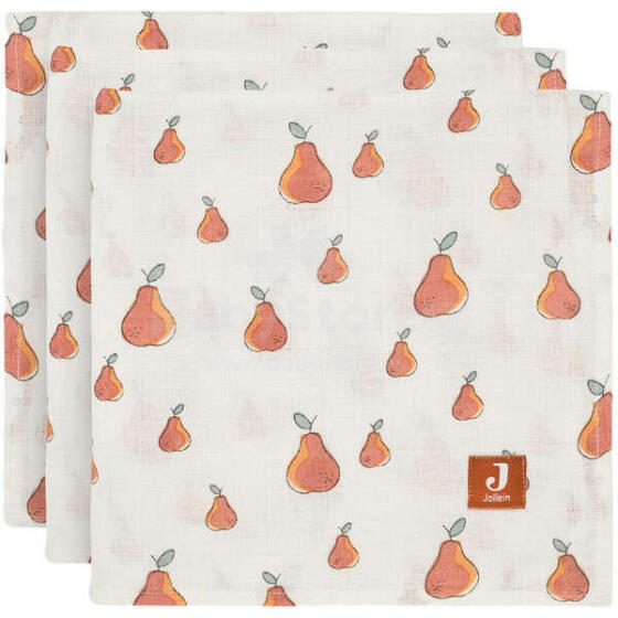 Jollein Muslin Pear Art.535-855-66031 Augstākās kvalitātes muslina ietināšanas autiņš no bambusa, 3 gb. (70x70 cm)