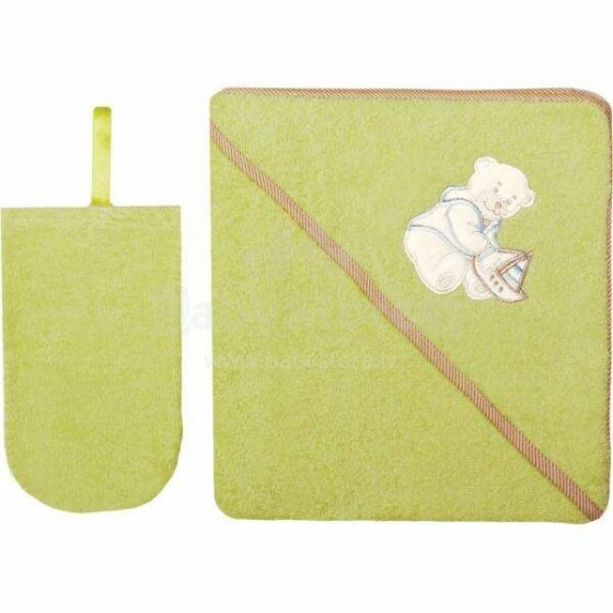 Womar Towel Art.3-Z-OK-061 Green   Детское махровое полотенце с капюшоном и  варежкой 80 х 80 см