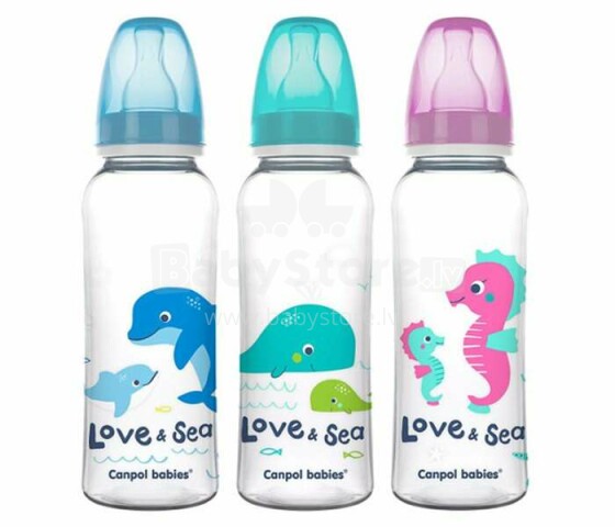 Canpol Babies Love and Sea Art.59/400 Plastmasas pudelīte BPA Free, ar silikona knupīti ,250 ml