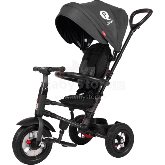 Aga Design QPlay Rito Art.S380 Black Детский трехколесный  велосипед c ручкой управления , крышей и надувными колёсами