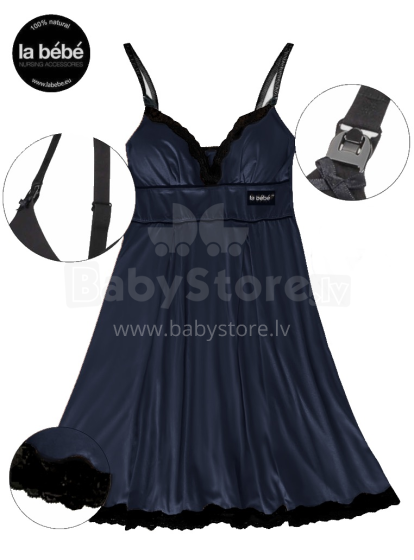La Bebe™ Nursing Cotton Mia Art.119135 Navy Blue Nightdown (night dress) for pregnant and nursing woman.