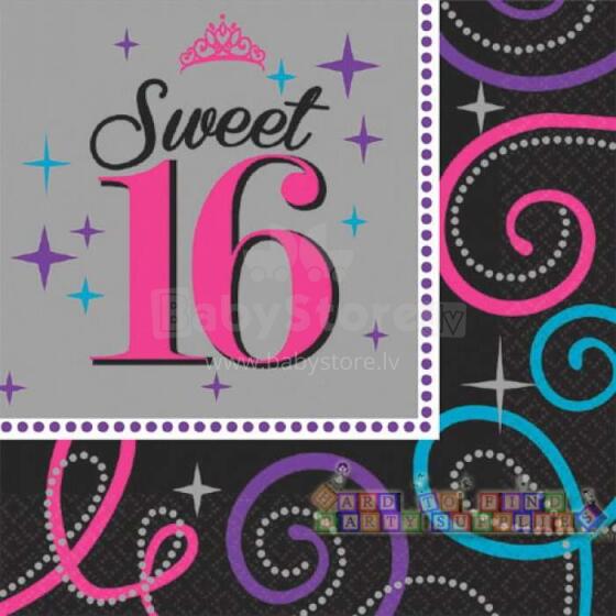 Amscan Sweet 16 Art.511466  Бумажные Салфеточки для праздника 16 шт.