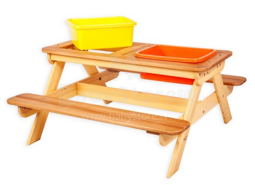 Folkland Art.119897 Brown Yellow Multifunctional children's picnic table with baths 100cmx103cmx49cm