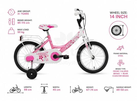 Esperia Kids Bike Junior Game Girl 14 Art.Art.9700 Bērnu divritenis (velosipēds) ar piepūšamiem riteņiem un tērauda rāmi