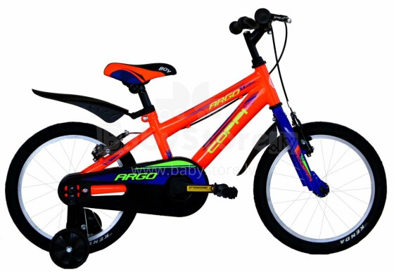 Coppi Argo Collas 16 Art. CMU16000 Oranžinis vaikiškas dviratis (dviratis) su atsarginiais ratais [pagamintas Italijoje]