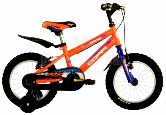 Coppi Argo Art.CMU14000 colių 14 oranžinis vaikiškas dviratis (dviratis) su atsarginiais ratais [pagamintas Italijoje]