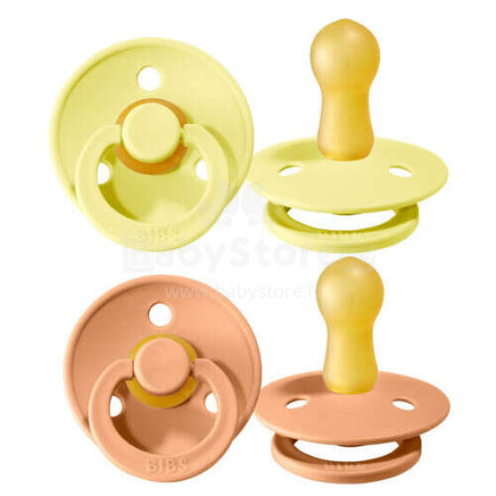 Bibs Colour Art.114023 Sunshine/Peach Sunset Apaļš māneklītis (knupītis)  no 100% naturāla (dabas) kaučuka  no 0-6 mēn. (2 gb.)