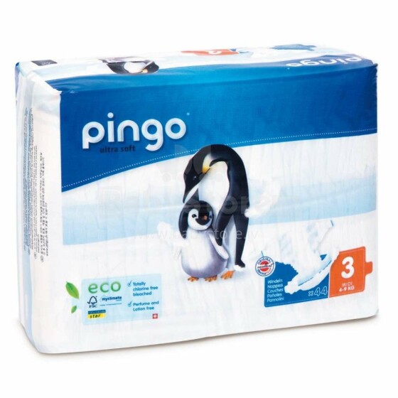 Pingo Ultra Soft Midi Art.120661  Экологические  подгузники 3 размер от 4-9 кг,44 шт.