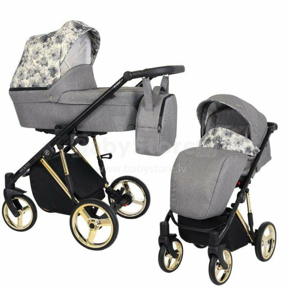 Kunert Molto Premium Art.MO-07 Grey  juodas universalus vežimėlis 2in1