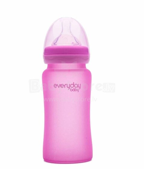 Everyday Baby  Glass Heat  Sensing   Art.10222 Pink Glass feeding bottle with temperature indicator 240 ml.