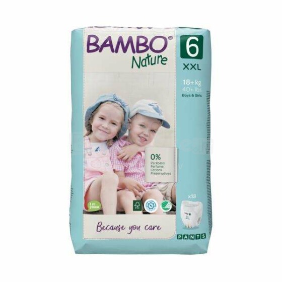 „Bambo Nature“ gaminio straipsnis. NAMB4526 Vaikiškos kelnaitės, 6 dydis nuo 18+ kg, 18vnt.
