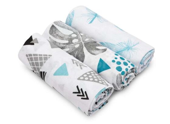 Sensillo Muslin Diaper Art.121236 Blue Высококачественная муслиновая пелёнка для лица, 3 шт. (70x80 см)