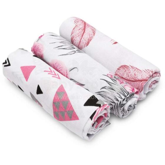 Sensillo Muslin Diaper Art.121237 Pink Высококачественная муслиновая пелёнка для лица, 3 шт. (70x80 см)