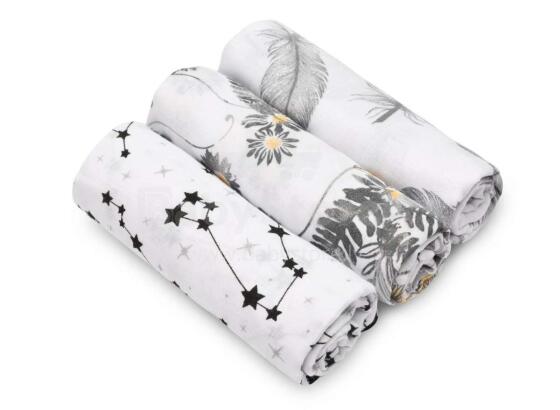 Sensillo Muslin Diaper  Art.121238 Grey Высококачественная муслиновая пелёнка для лица, 3 шт. (70x80 см)