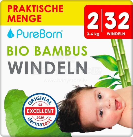 Pureborn  Organic Bamboo Art.121311 Ekoloģiskās biksītes  2 izmērs, 3-6 kg