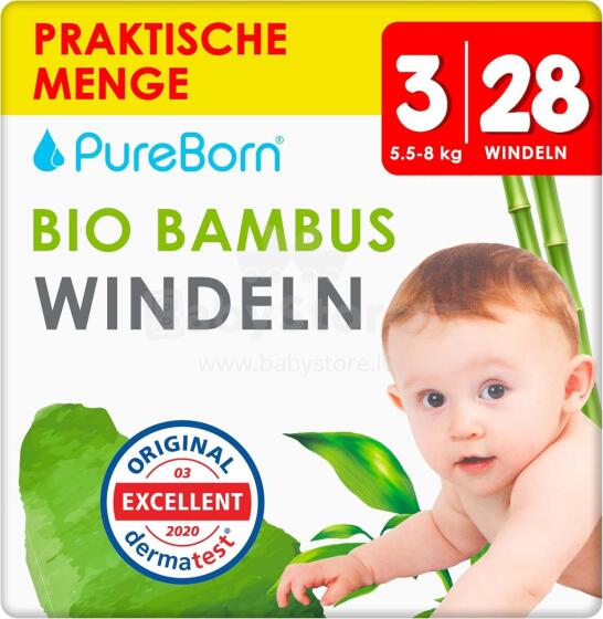Pureborn Organic Bamboo Art.121312  Экологические подгузники-трусики 3 размер, 5.5-8 кг
