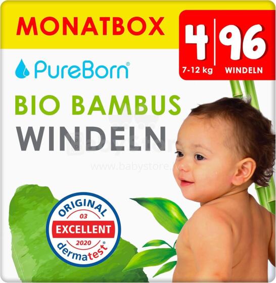 Pureborn  Organic Bamboo Art.121313  Экологические подгузники 4 размер, 7-12 кг