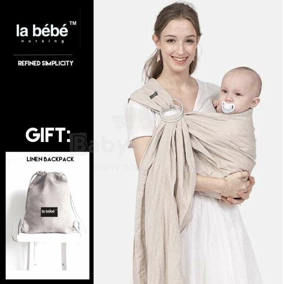 La bebe™ Nursing Sling Cotton Art.122958 Light Beige Слинг - платок с кольцами (для детей до 36 месяцев) + ПОДАРОК (минирюкзачек)