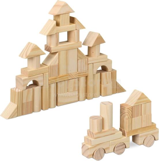 Relaxdays Wooden Building Blocks Art.123809 Деревянные кубики,100 шт.