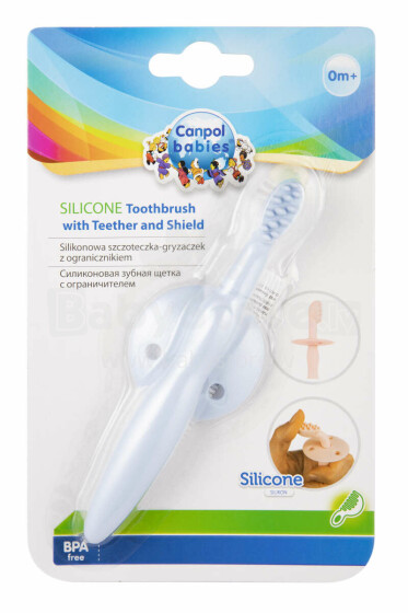 CANPOL BABIES silicone toothbrush with teether and shield for gums and first teeth, 51/500_blu