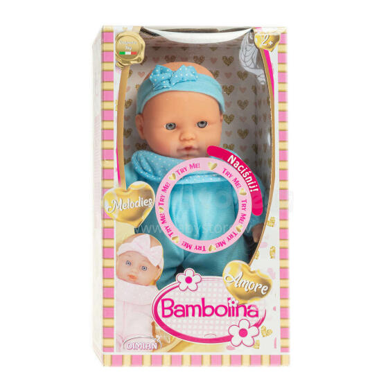 BAMBOLINA mīksta lelle ar mazuļa skaņām, Amore, 26cm, BD1814
