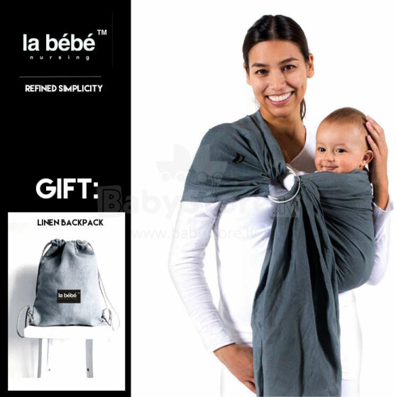La bebe™  Nursing Sling Satin Art.127260 Grey Слинг - платок с кольцами (для детей до 36 месяцев) + ПОДАРОК (минирюкзак)