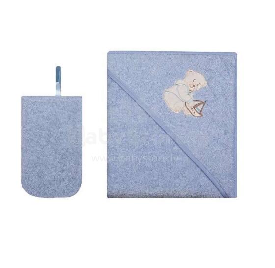 WOMAR dvielis ar kapuci un mazgāšanas cimdu 80x80 cm Light Blue
