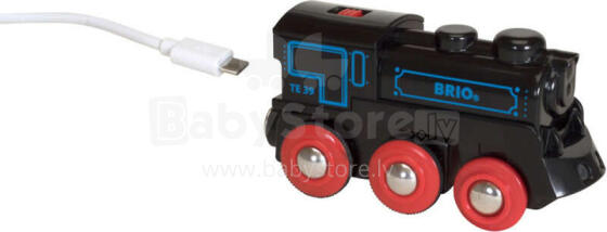 BRIO RAILWAY uzlādējams vilciens ar micro USB kabeli, 33599
